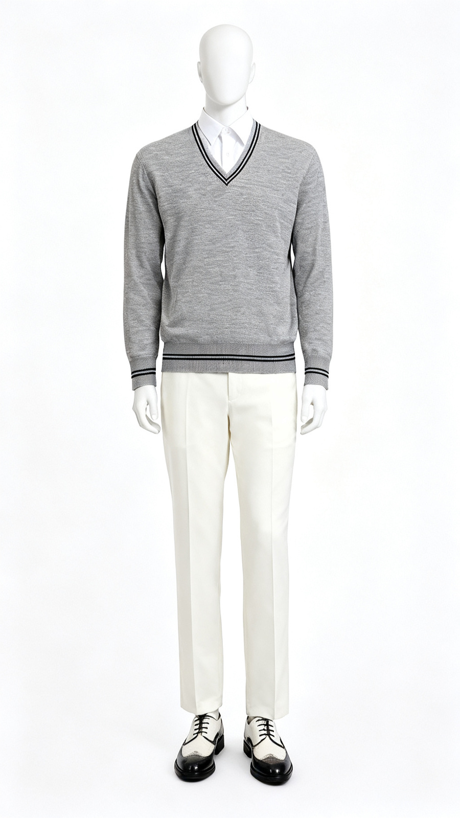 Grey V-Neck Knit Sweater
