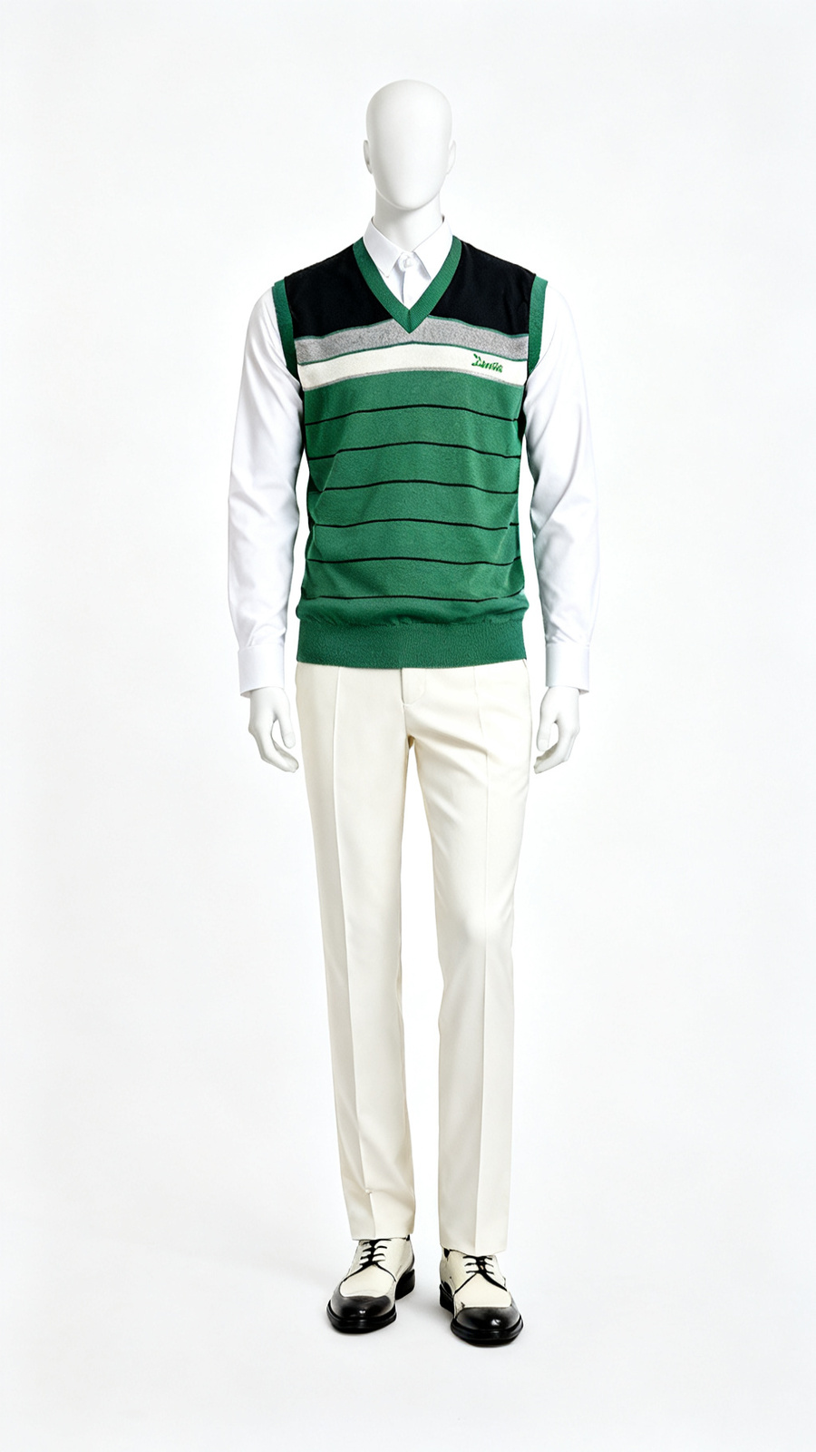 Green Striped Sleeveless Sweater