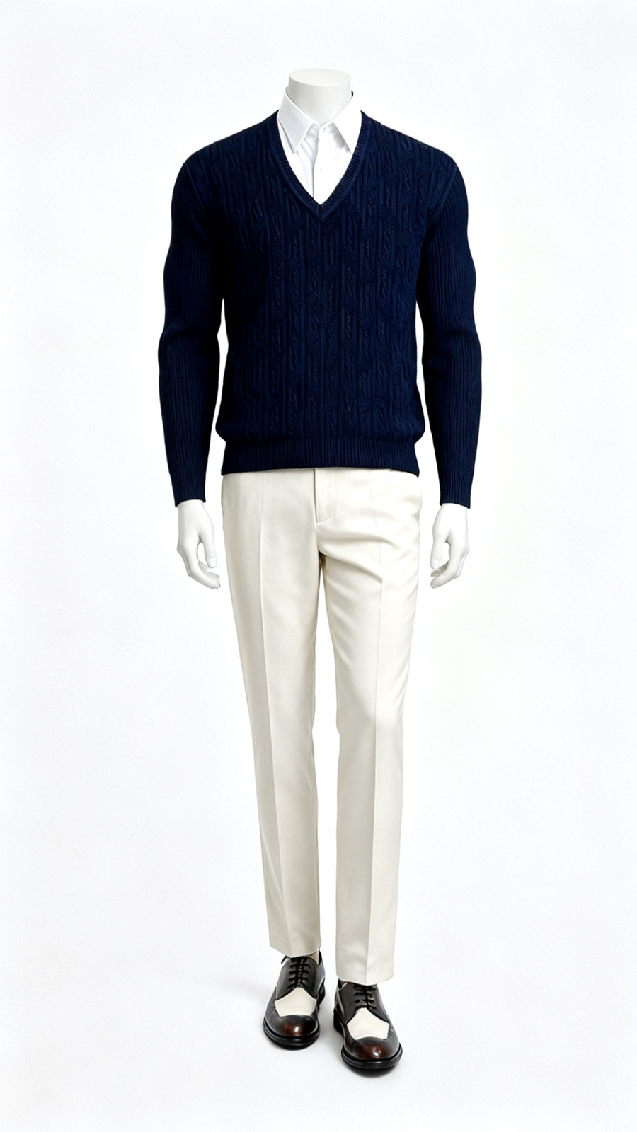 Navy Blue Knitted V Neck Sweater