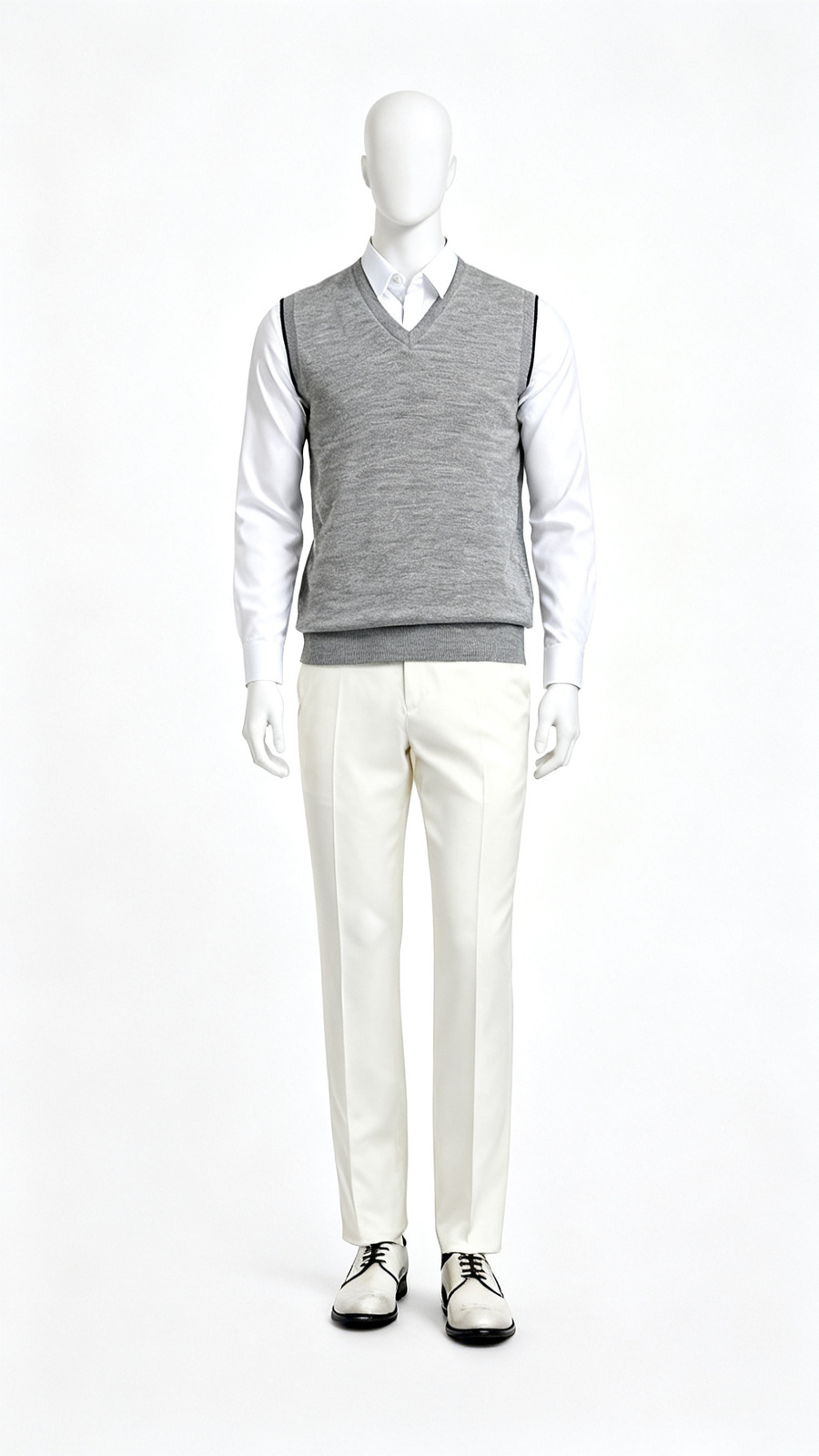 Grey Solid Sleeveless V Neck Sweater