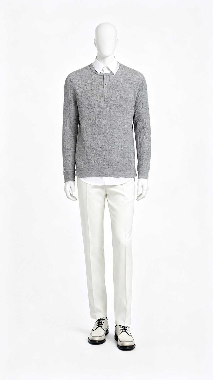 Grey Textured Long Sleeve Henley Top