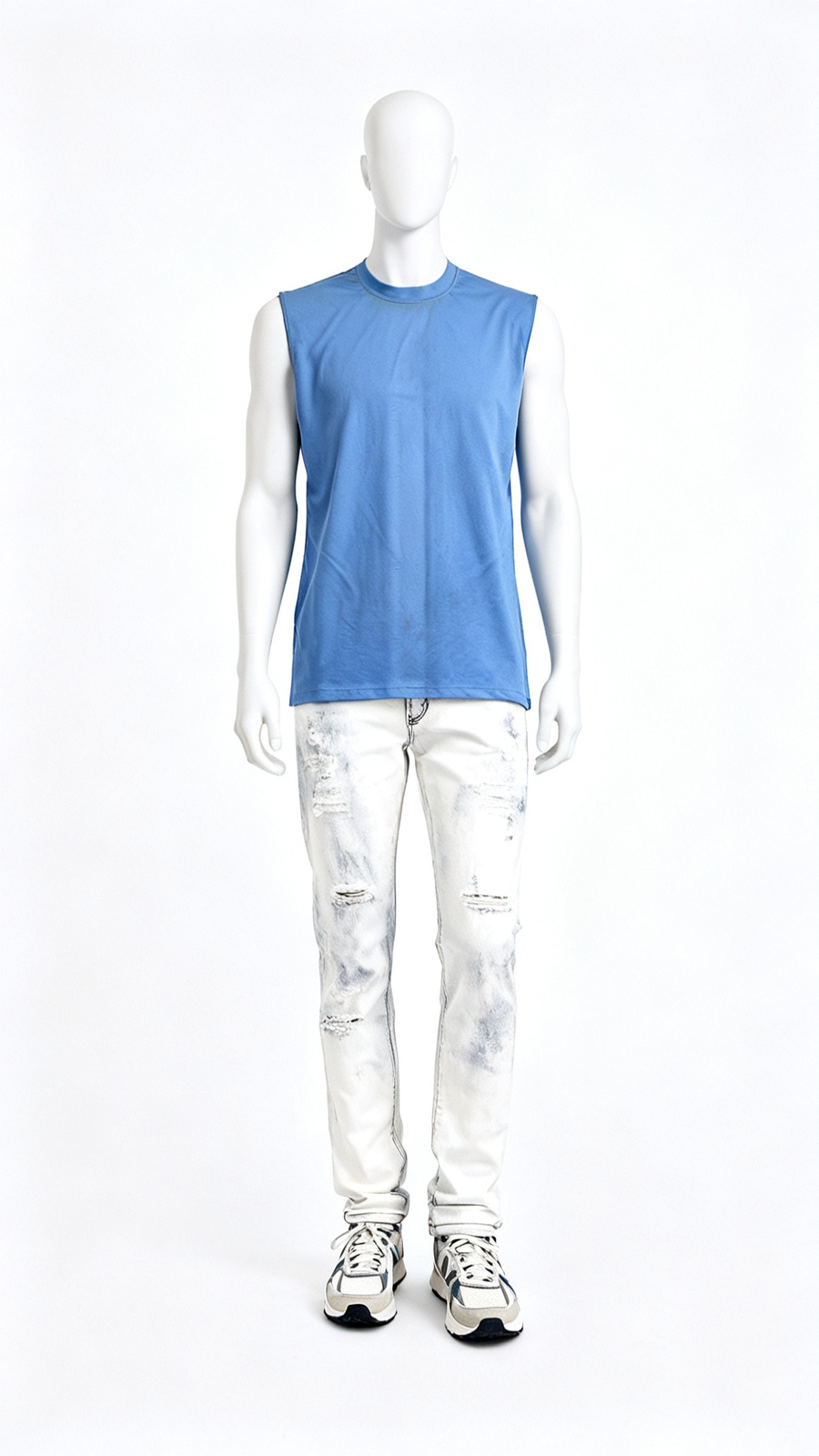 Men’s Blue Sleeveless Crew Neck T-Shirt