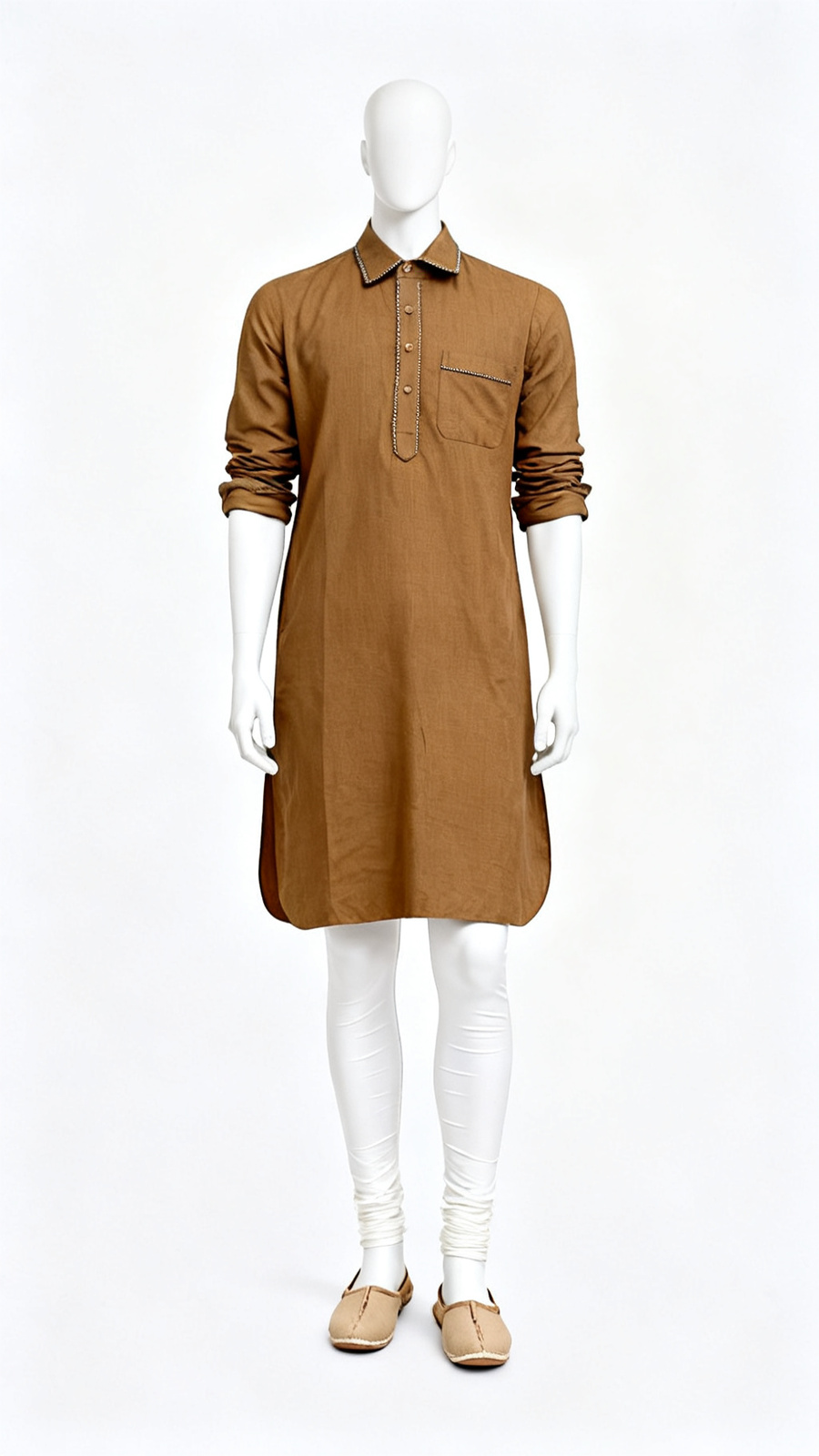 **Men Solid Brown Kurta With Pocket**