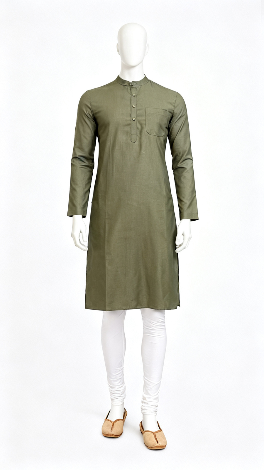 **Men Solid Olive Green Kurta**