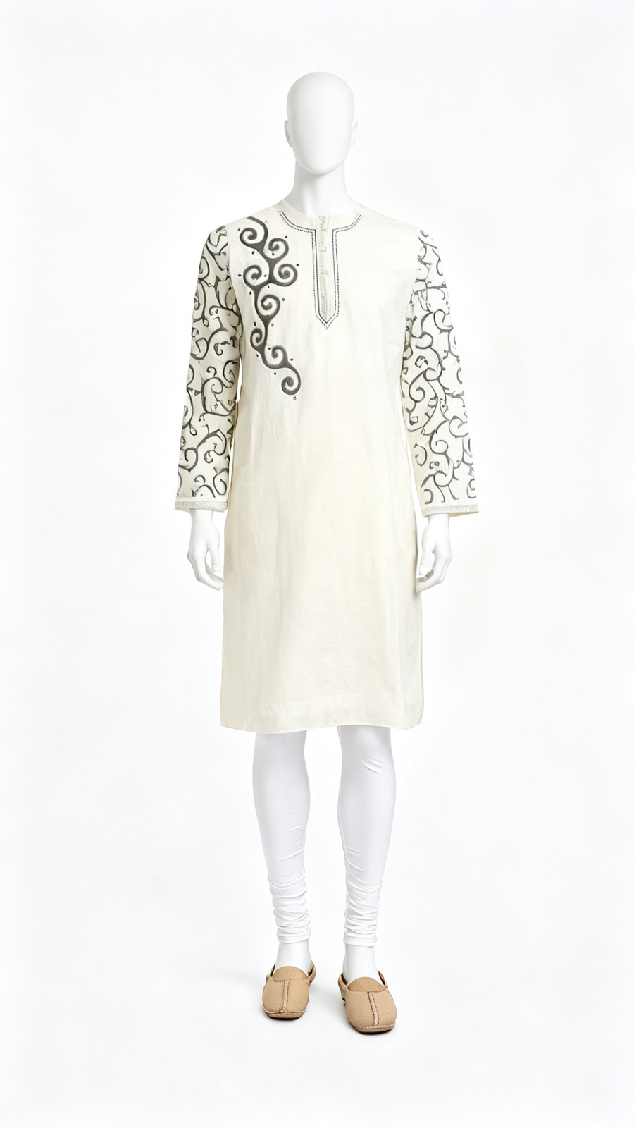 **Men Embroidered Off White Kurta**