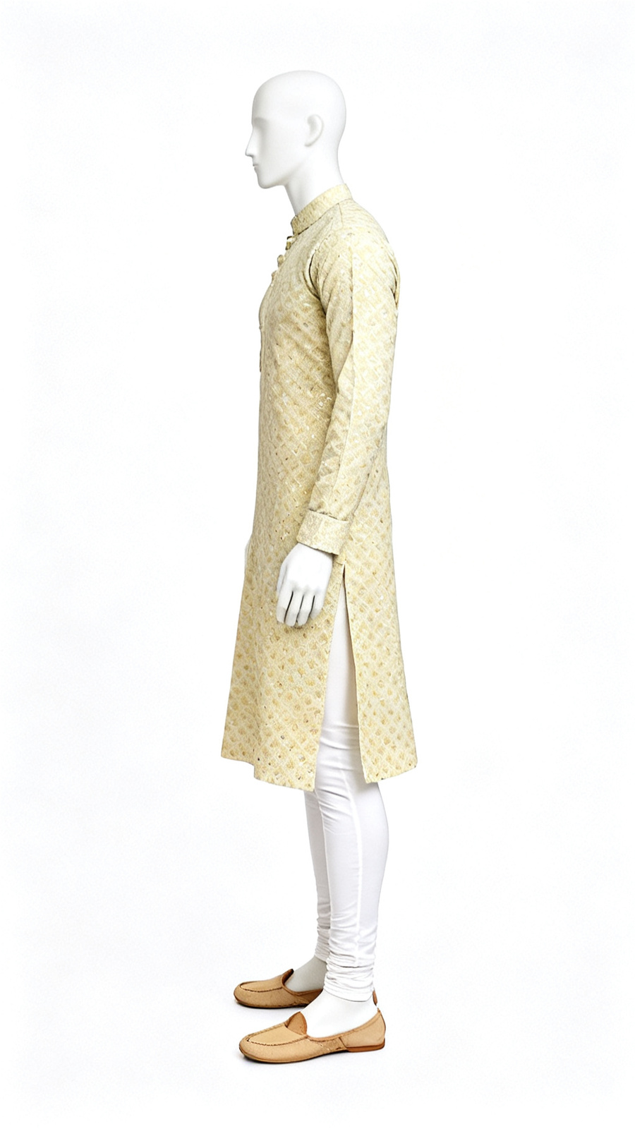 **Men Printed Cream Festive Kurta**