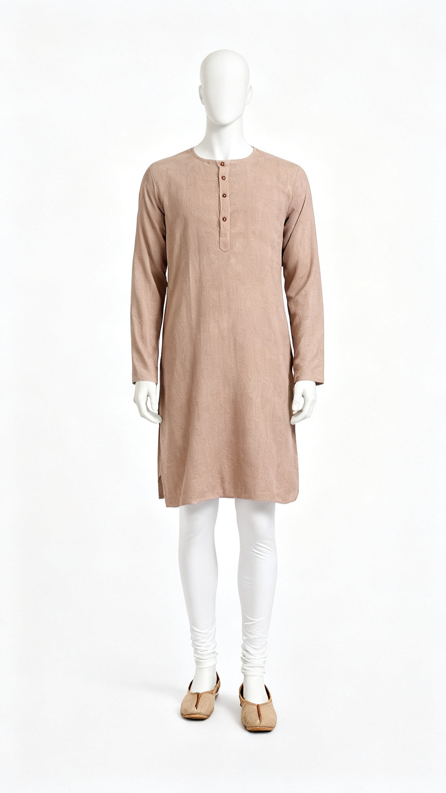 **Men Solid Peach Long Kurta**