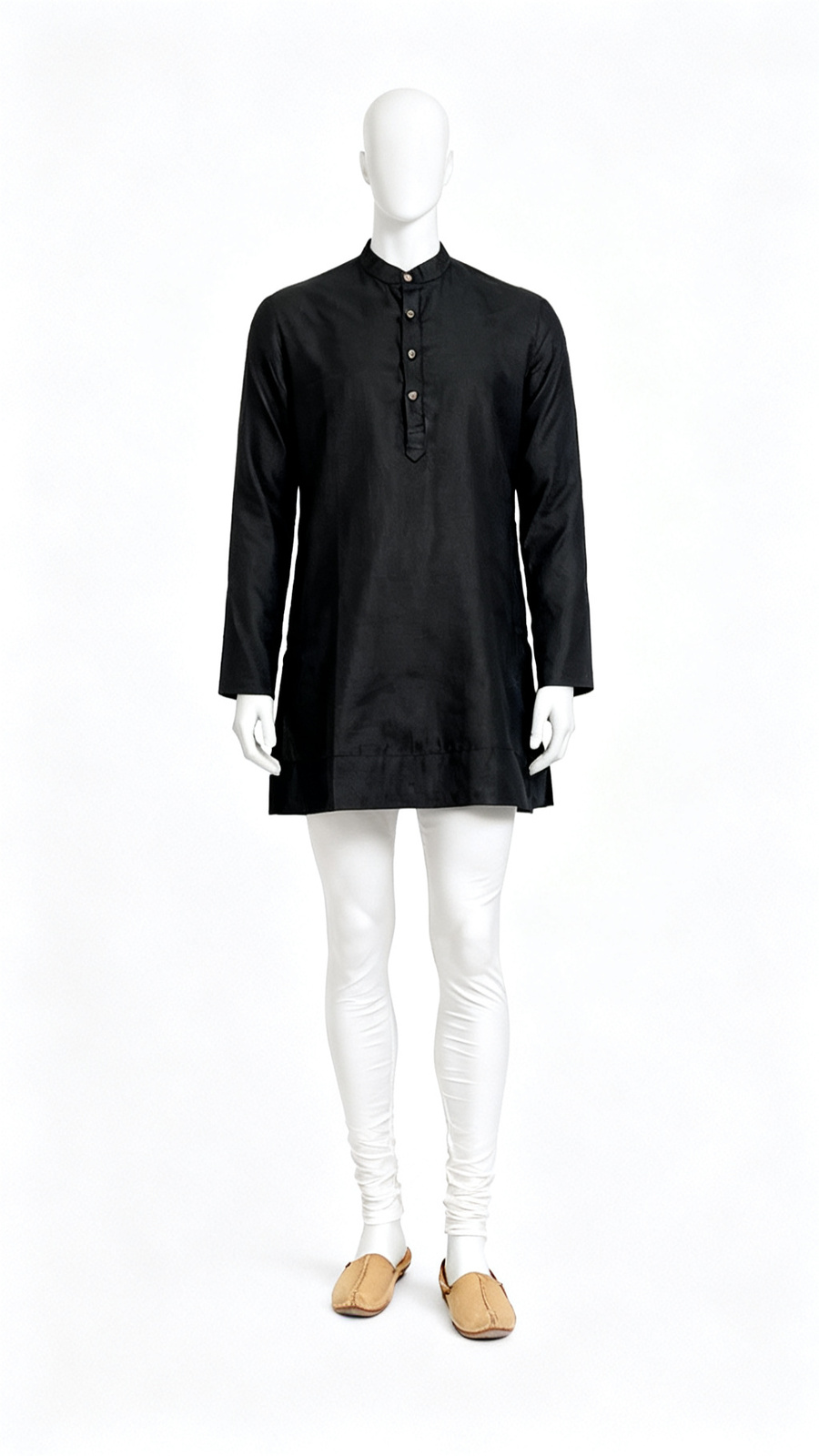 **Men Solid Black Straight Kurta**