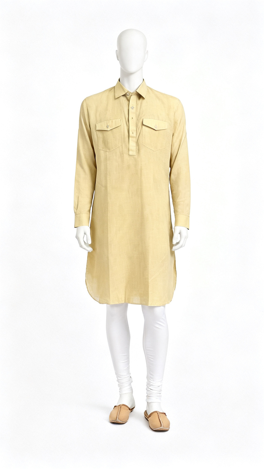 **Men Solid Yellow Pocket Kurta**
