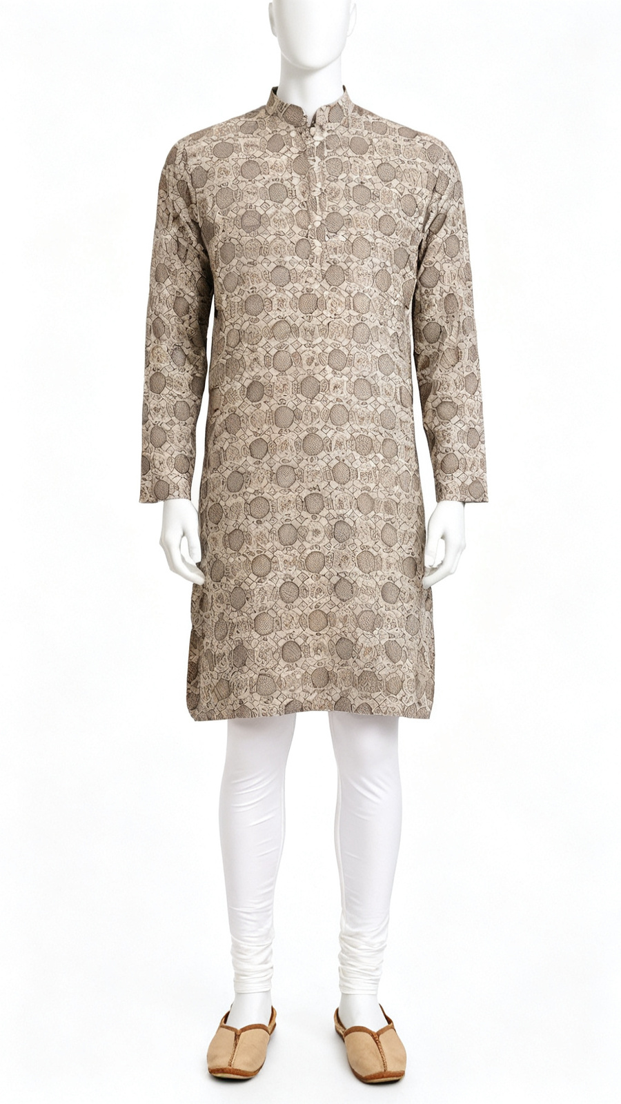 **Men Printed Brown Geometric Pattern Long Kurta**