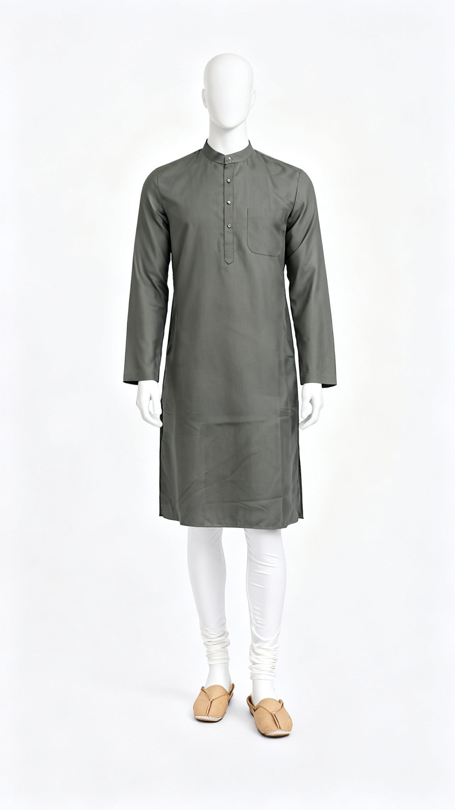 **Men Solid Dark Green Mandarin Collar Kurta**