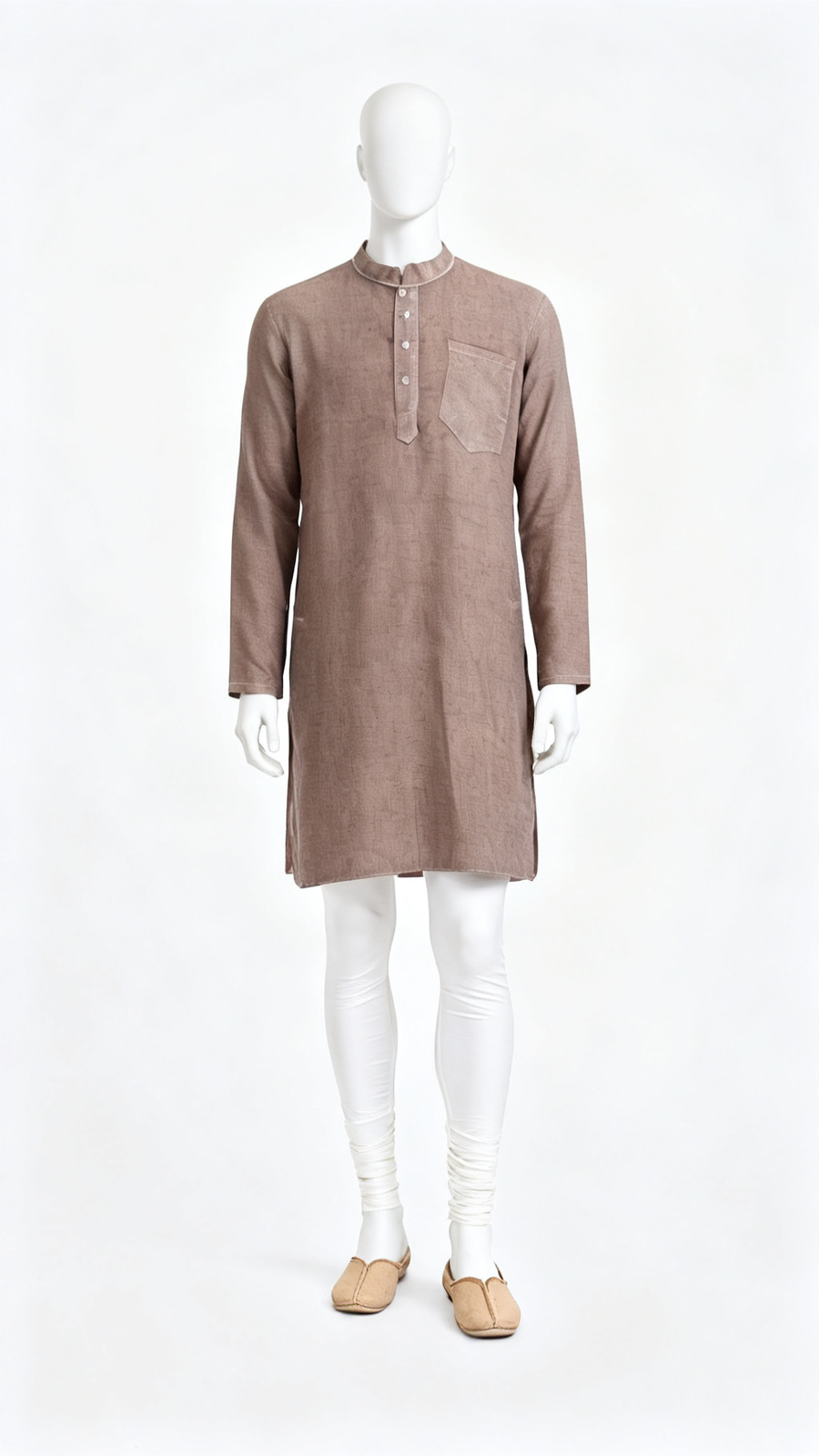 **Men Solid Mauve Mandarin Collar Kurta**