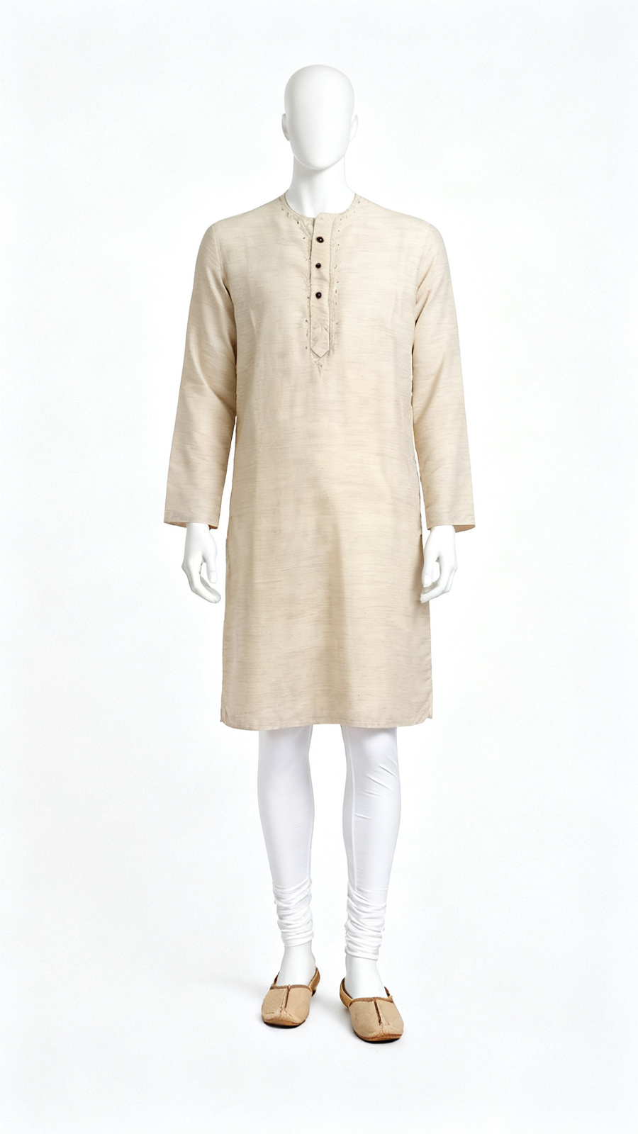 **Men Solid Peach Long Kurta**