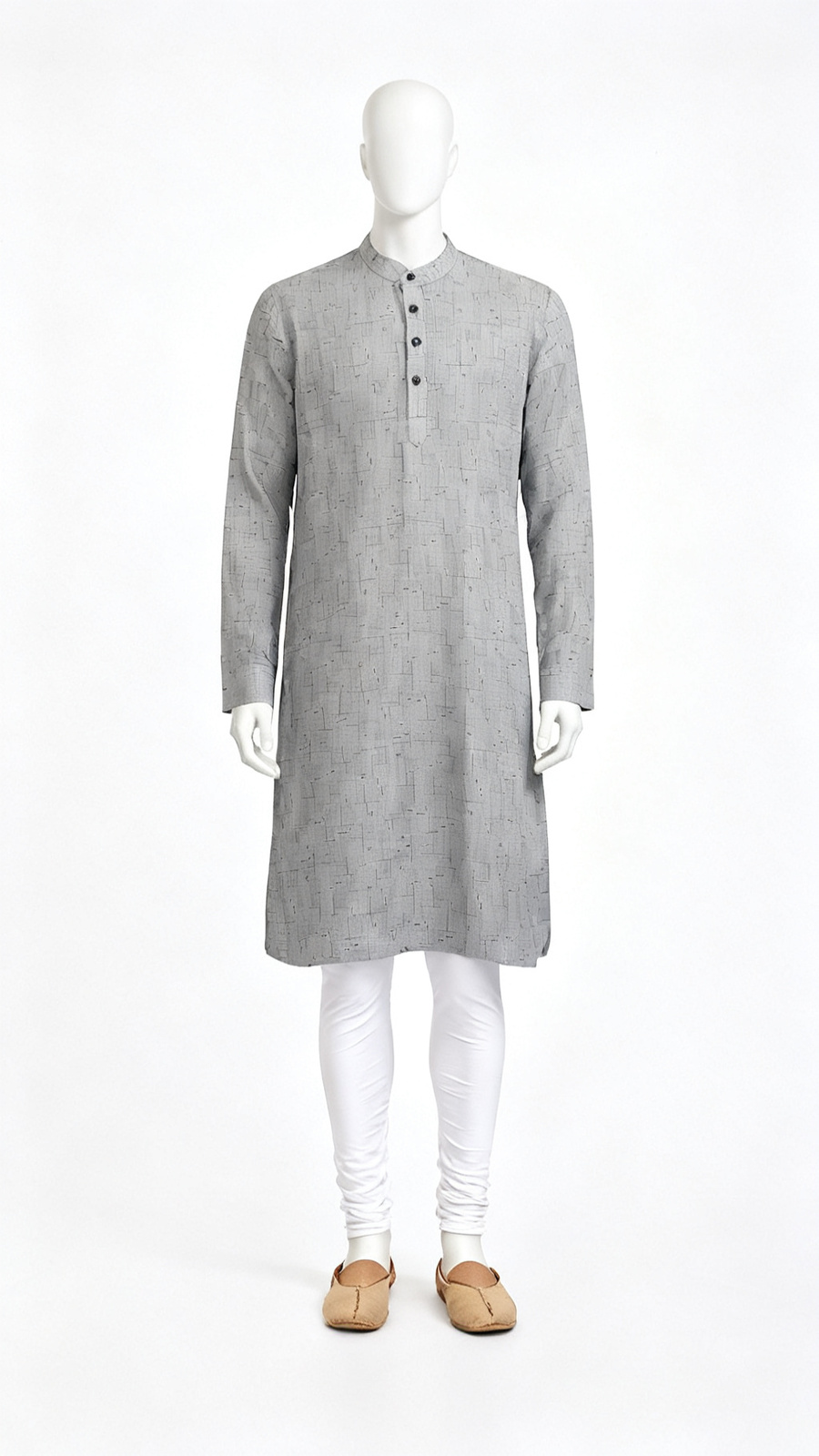 **Men Solid Beige Long Kurta**