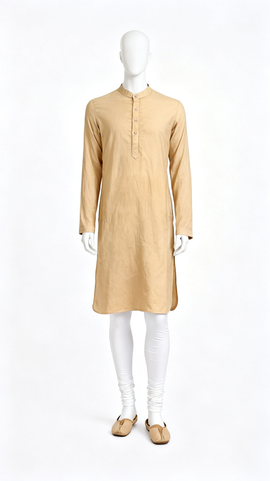 **Men Solid Beige Straight Kurta Classic Wear**