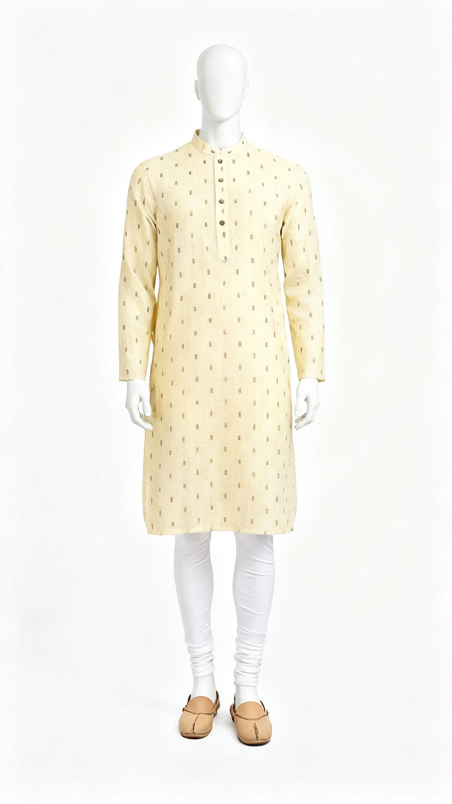 Men Cream Printed Ethnic Kurta Traditional Wear