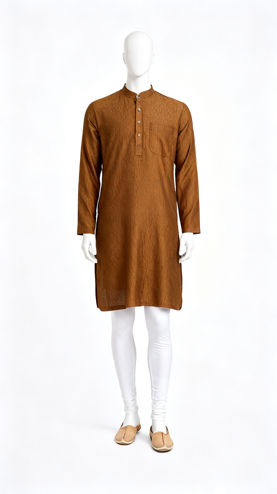 Men Brown Textured Straight Kurta Daily Wear