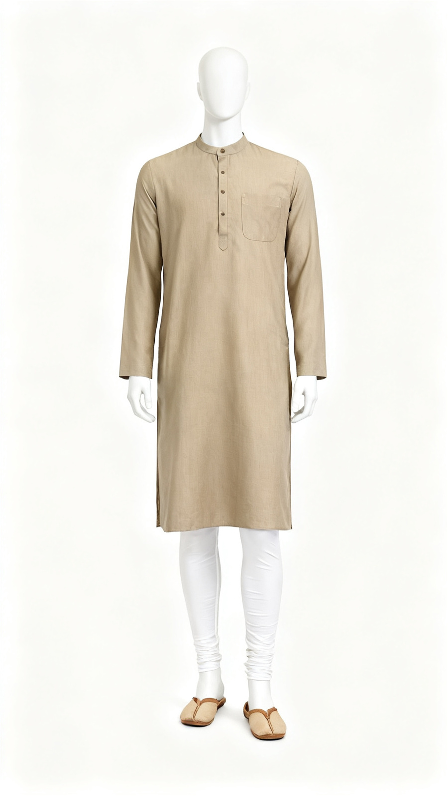 Men Khaki Solid Straight Kurta Daily Wear