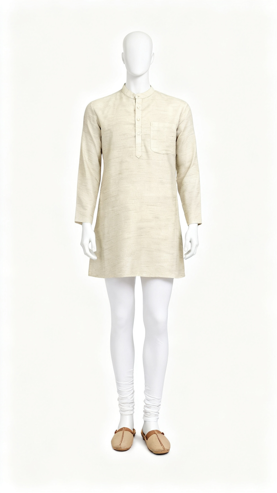 Men Beige Textured Straight Kurta Daily Wear