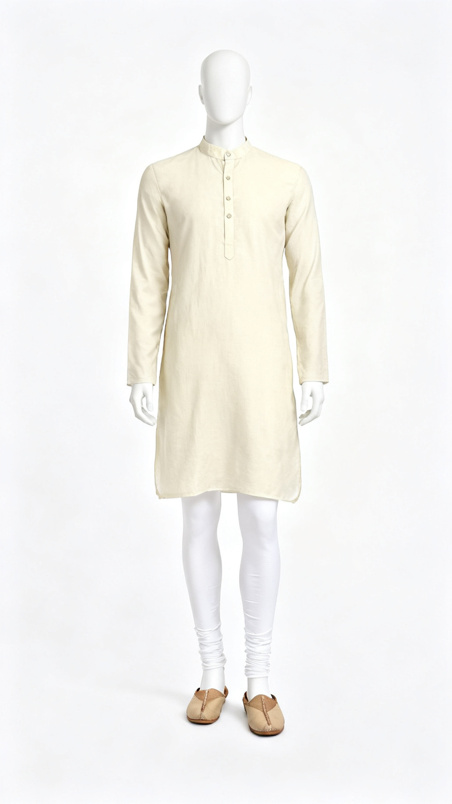 Men Cream Solid Straight Kurta Classic Wear