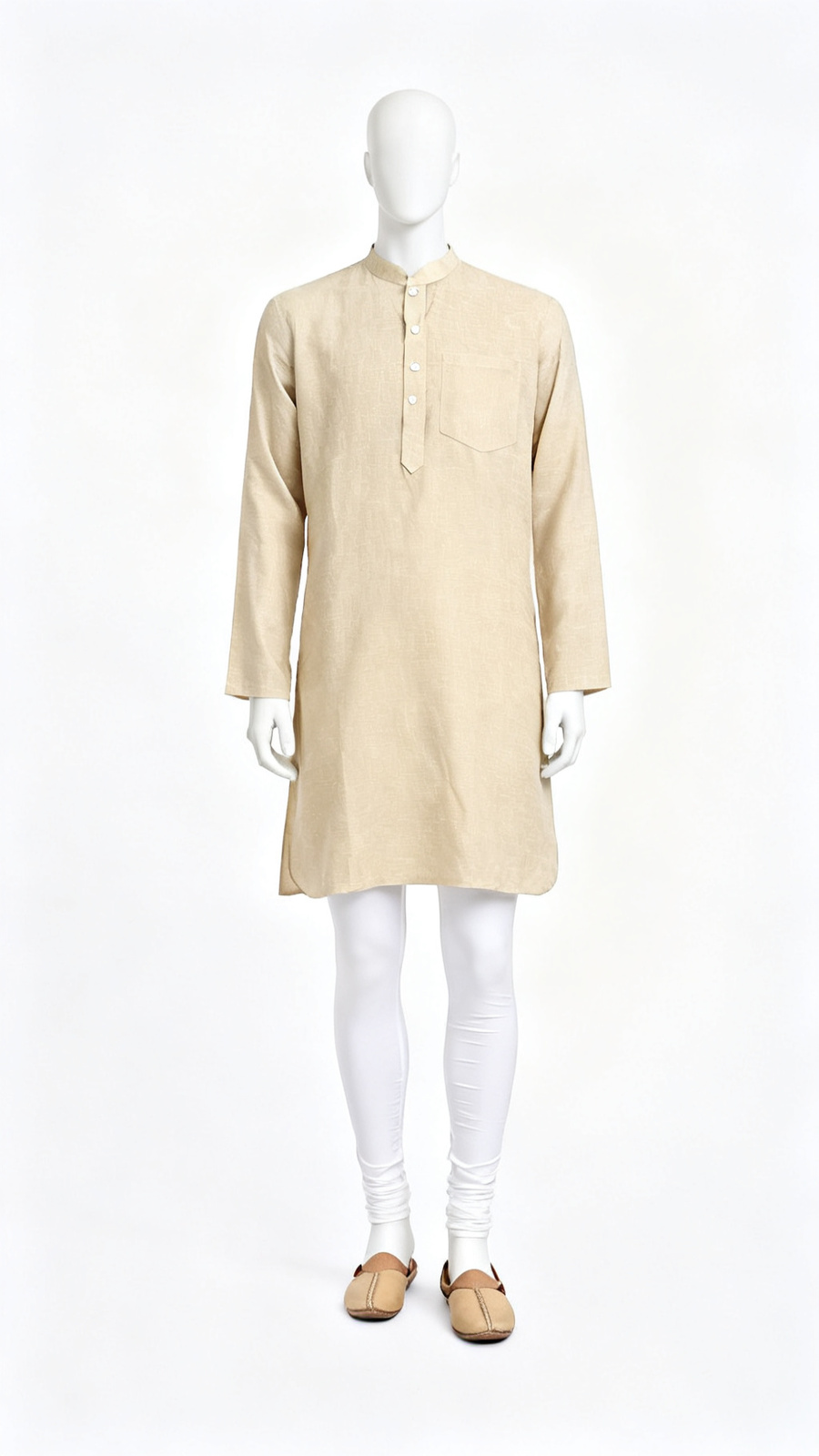 Men Solid Beige Kurta