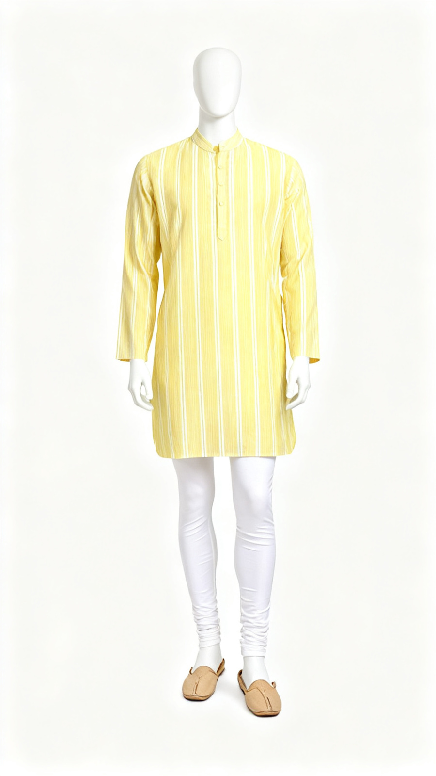 Men Striped Yellow Kurta