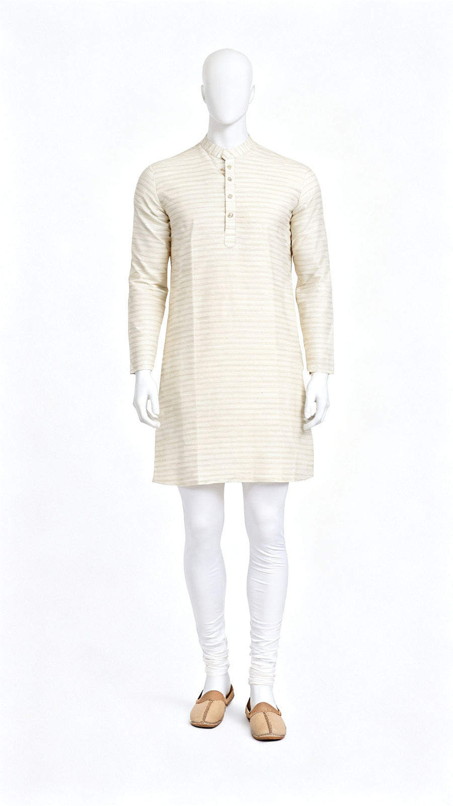 Men Striped Off White Kurta