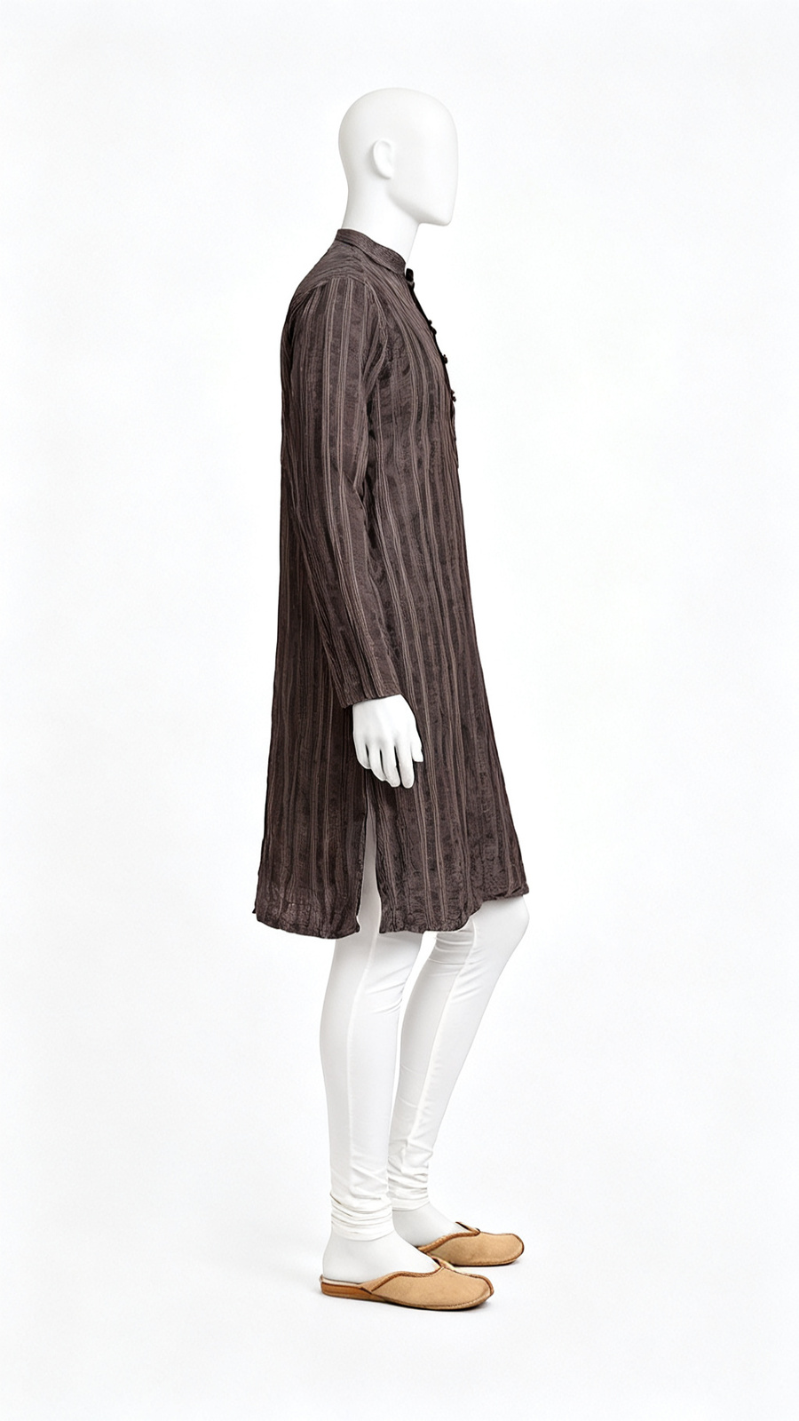 Men Solid Brown Longline Kurta