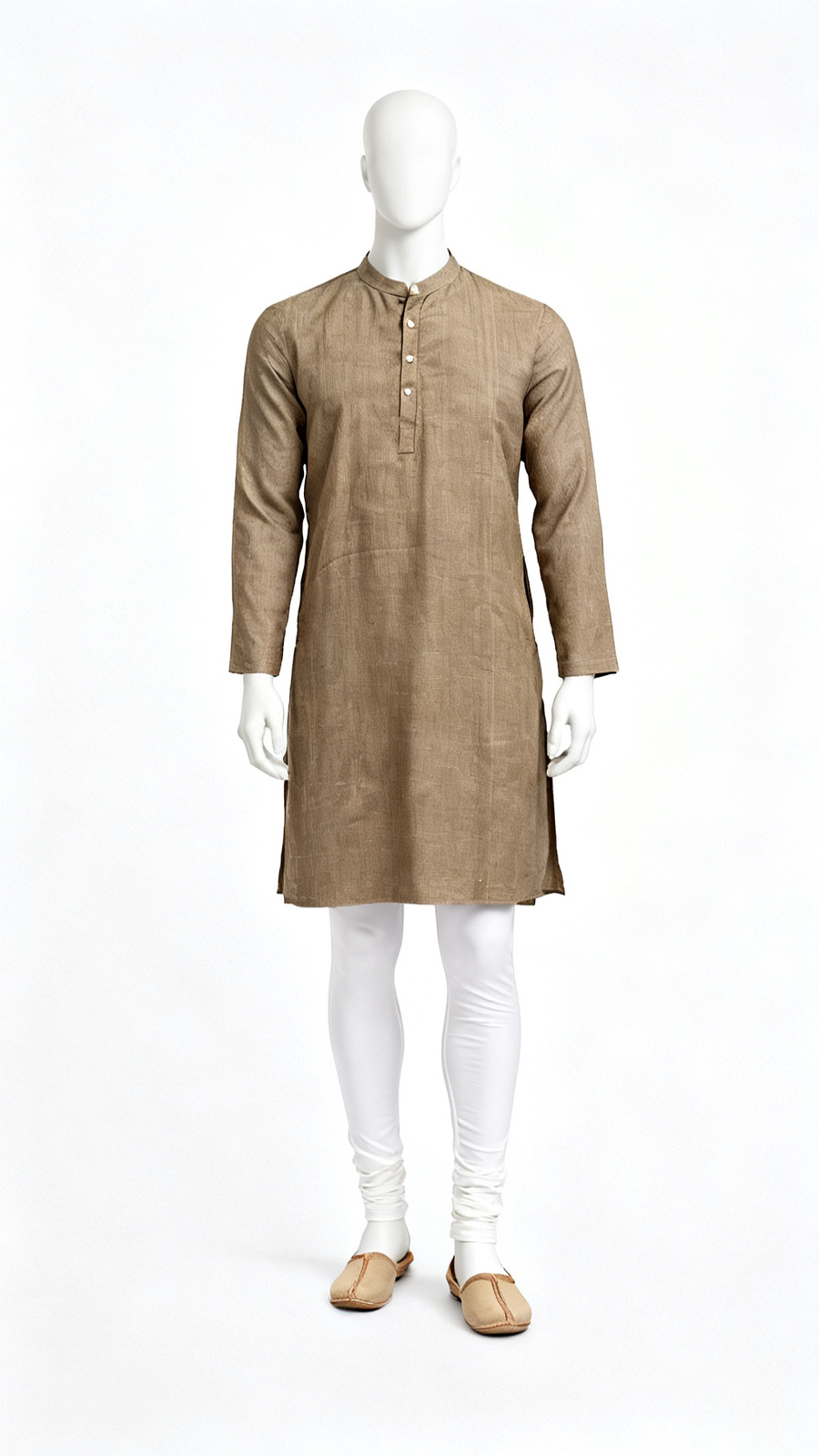 Men Beige Solid Longline Kurta