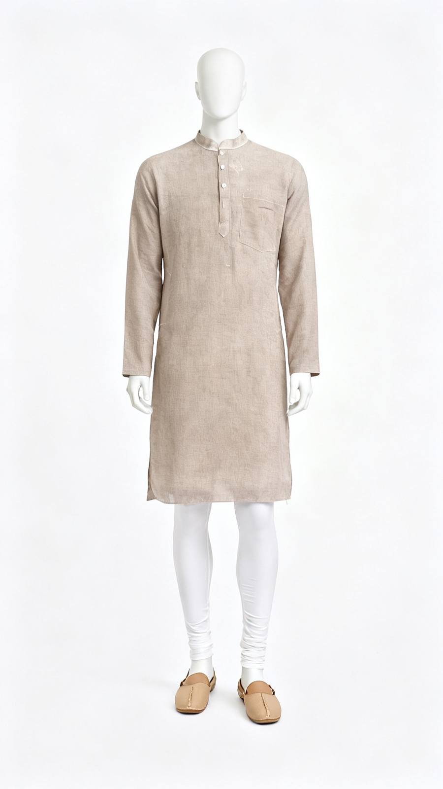 Men Light Brown Solid Longline Kurta