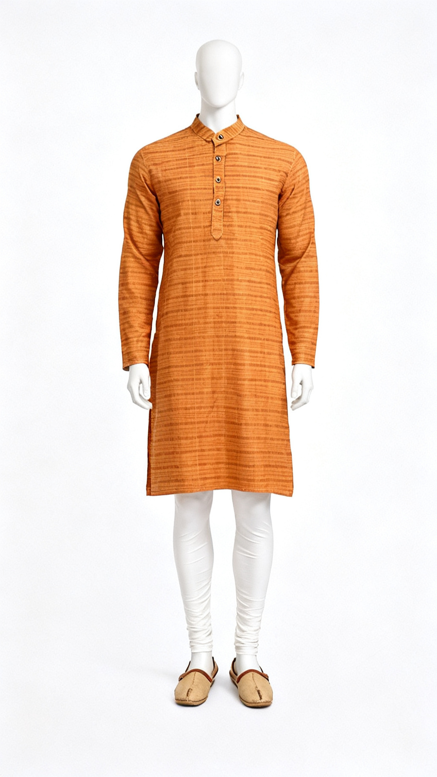 Men Orange Striped Longline Kurta