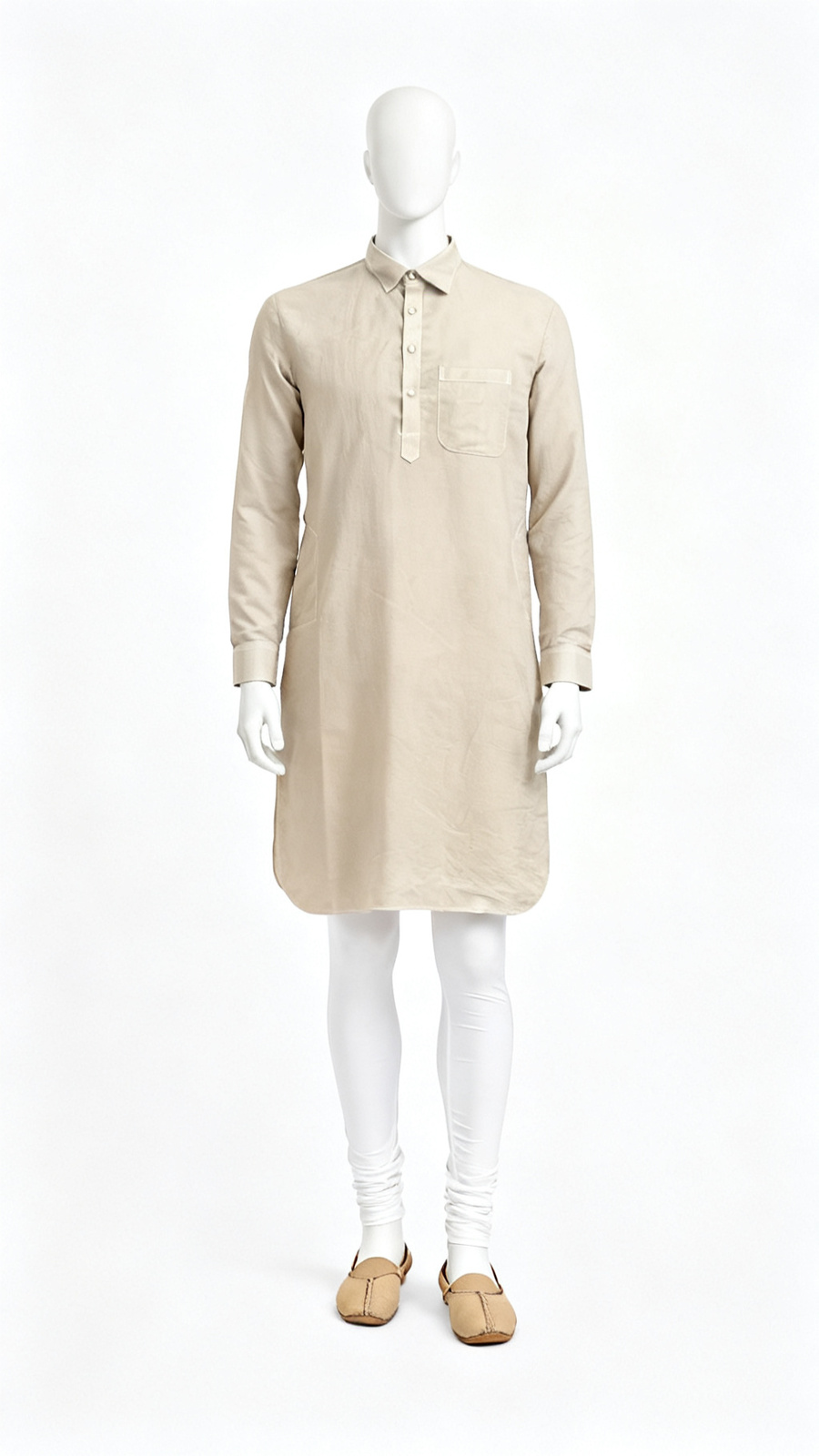 Men Beige Solid Longline Kurta