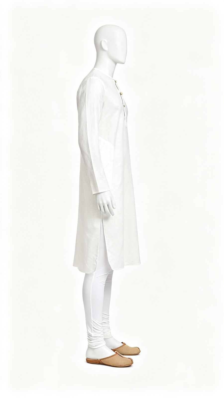 Men White Solid Longline Kurta