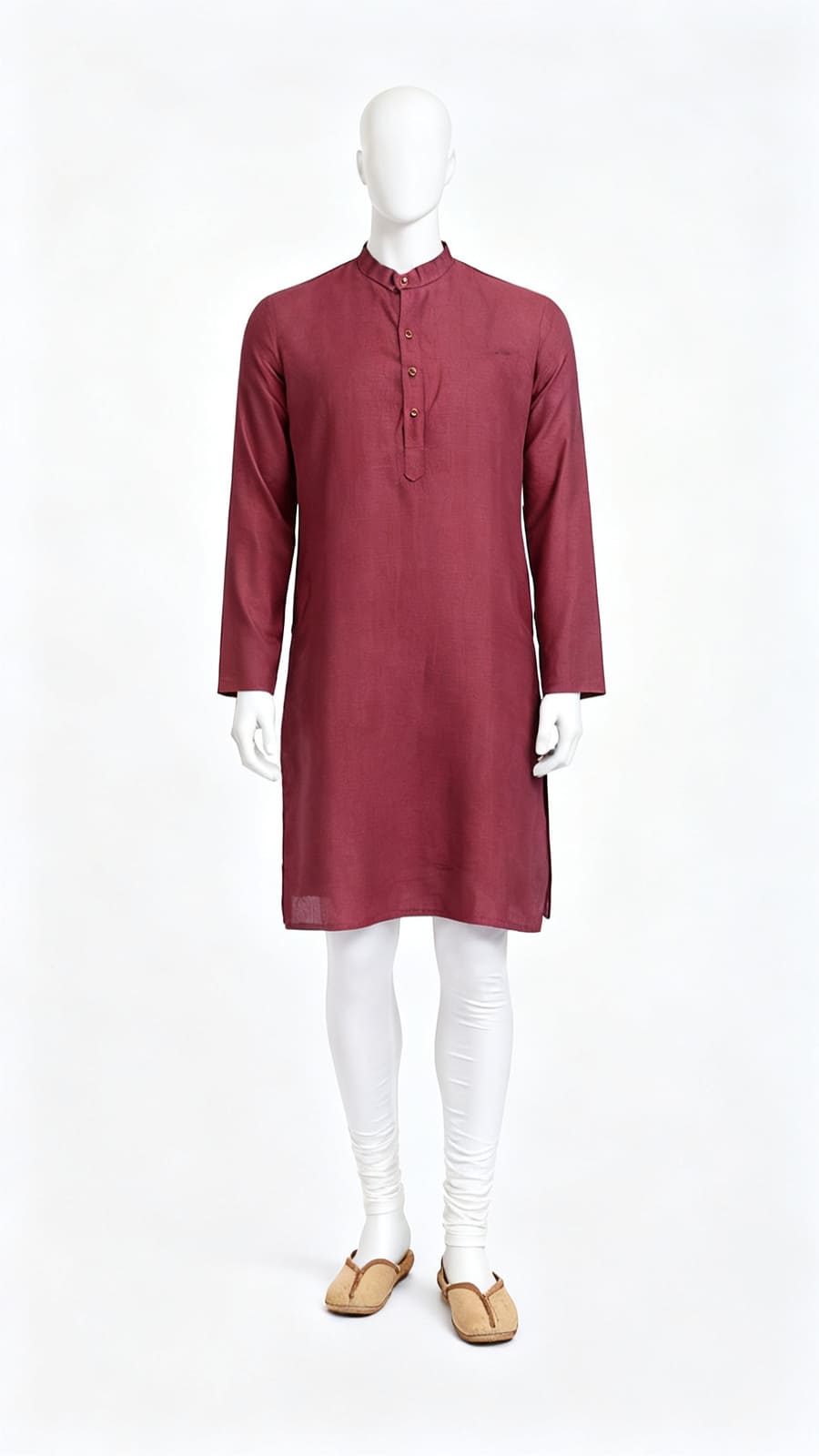 Maroon Solid Cotton Kurta