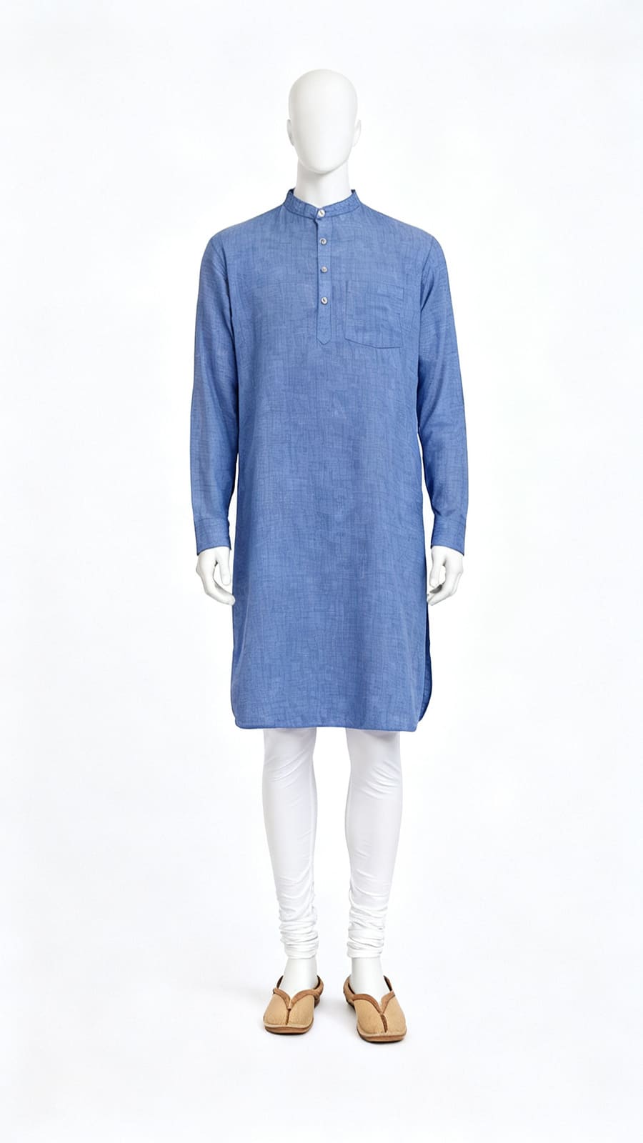 Blue Solid Cotton Kurta