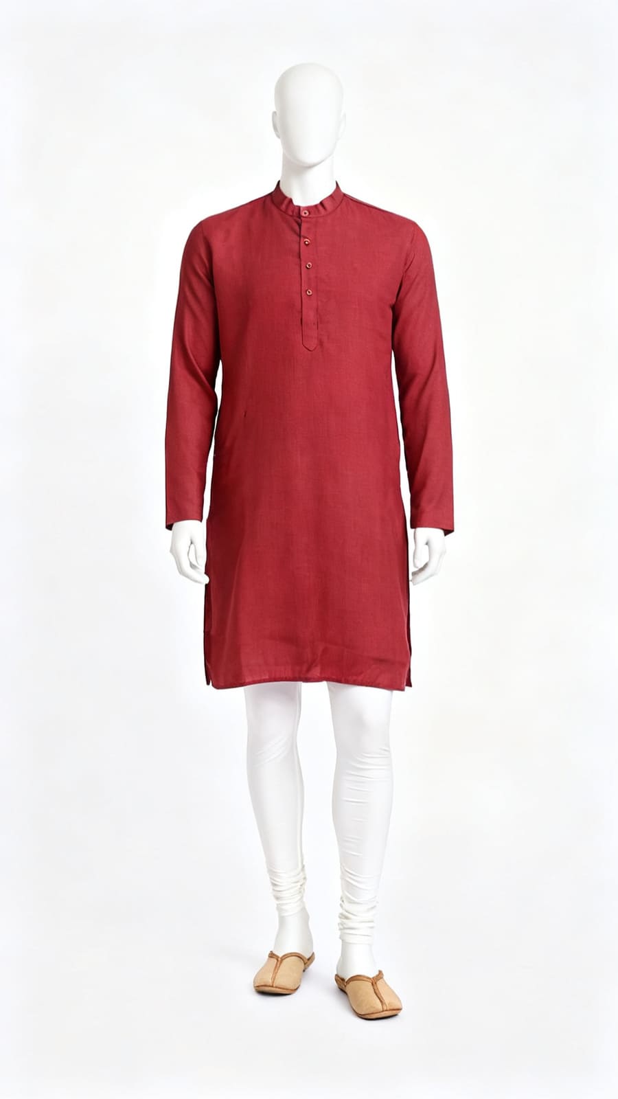 Red Solid Cotton Kurta