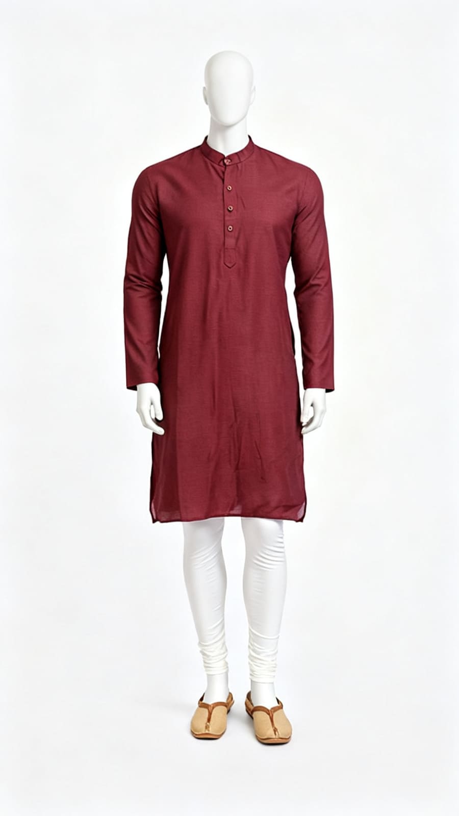 Men Solid Maroon Cotton Kurta