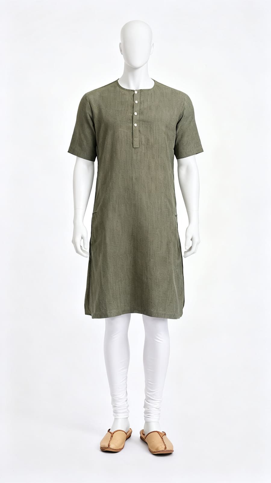 Olive Green Short Sleeve Kurta