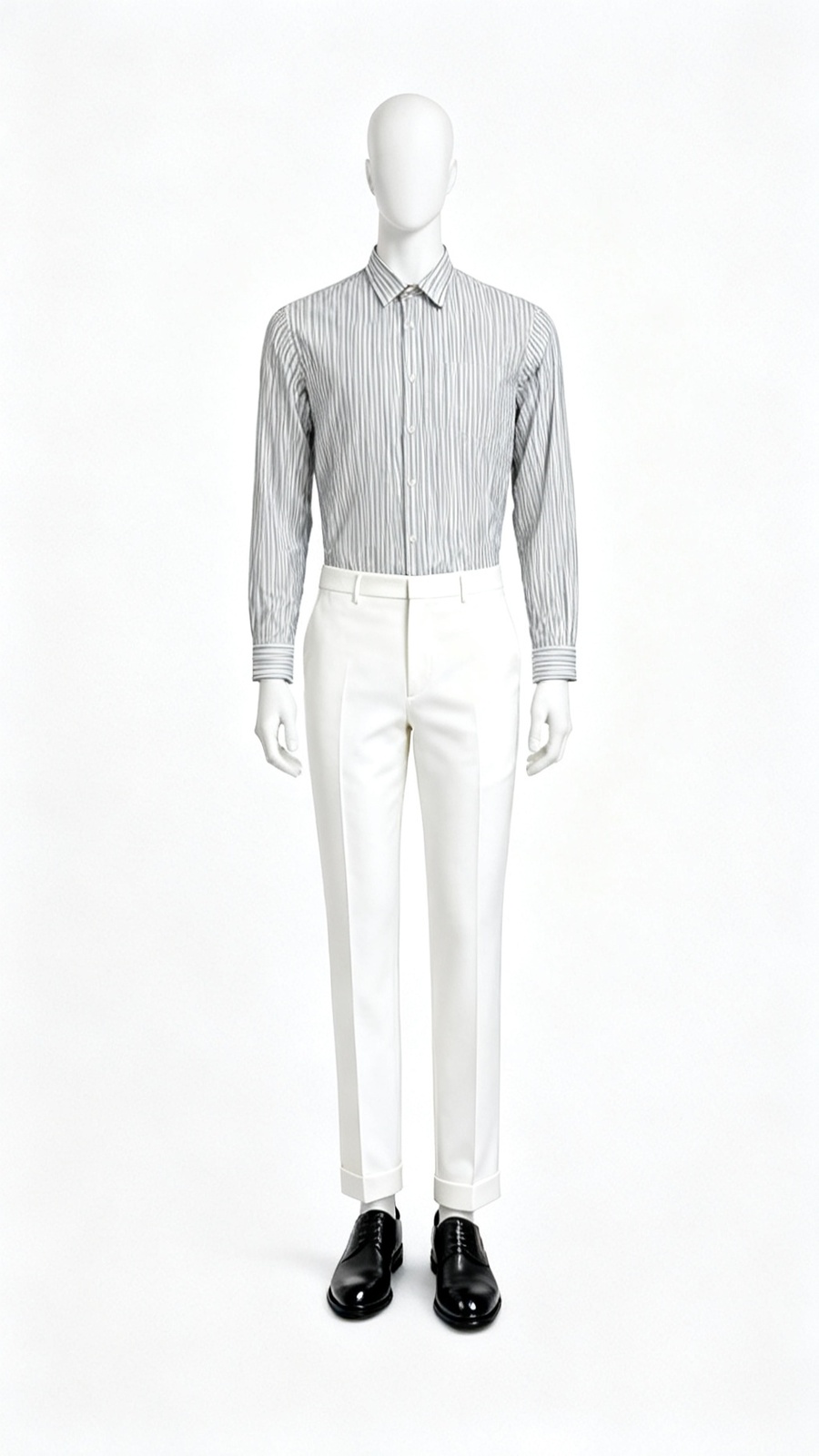 Grey-White Vertical Stripe Shirt