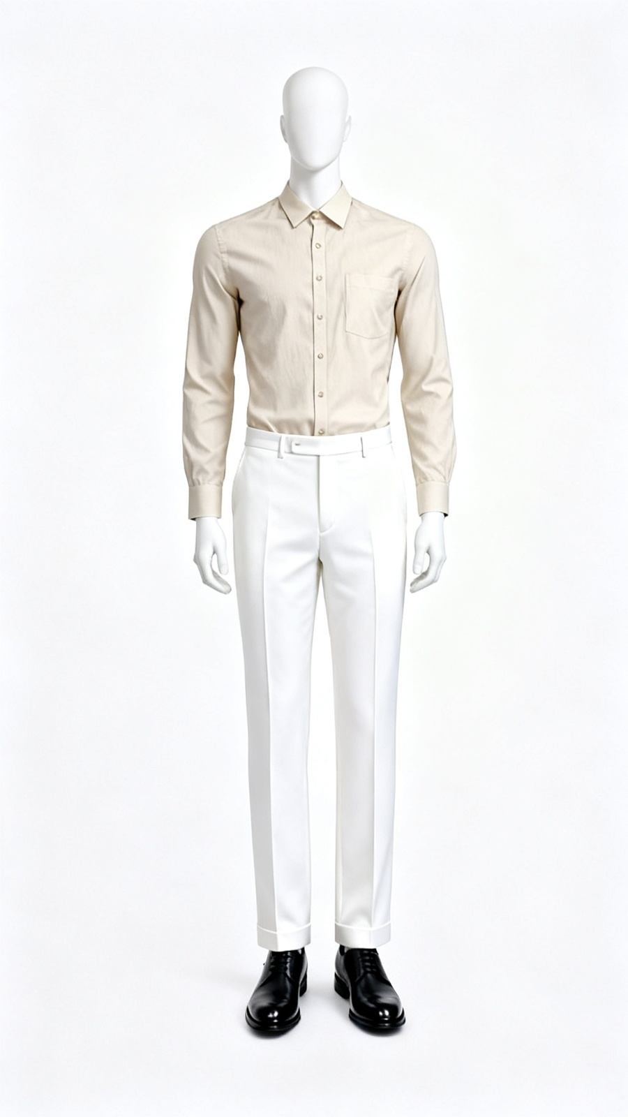 Cream Solid Formal Shirt