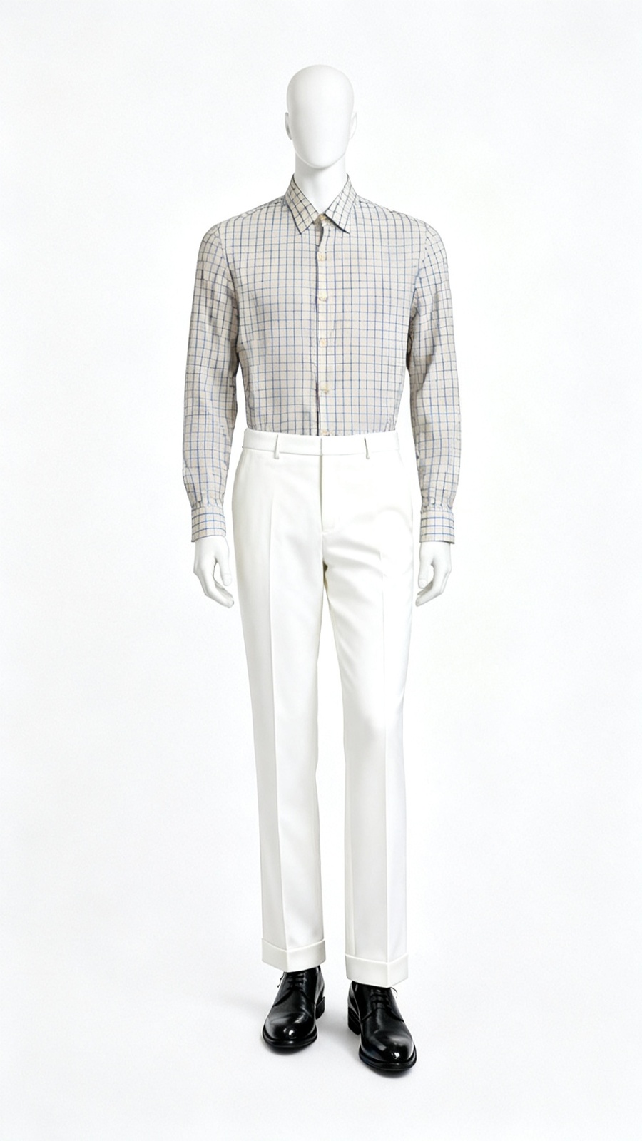 Beige Blue Check Office Shirt
