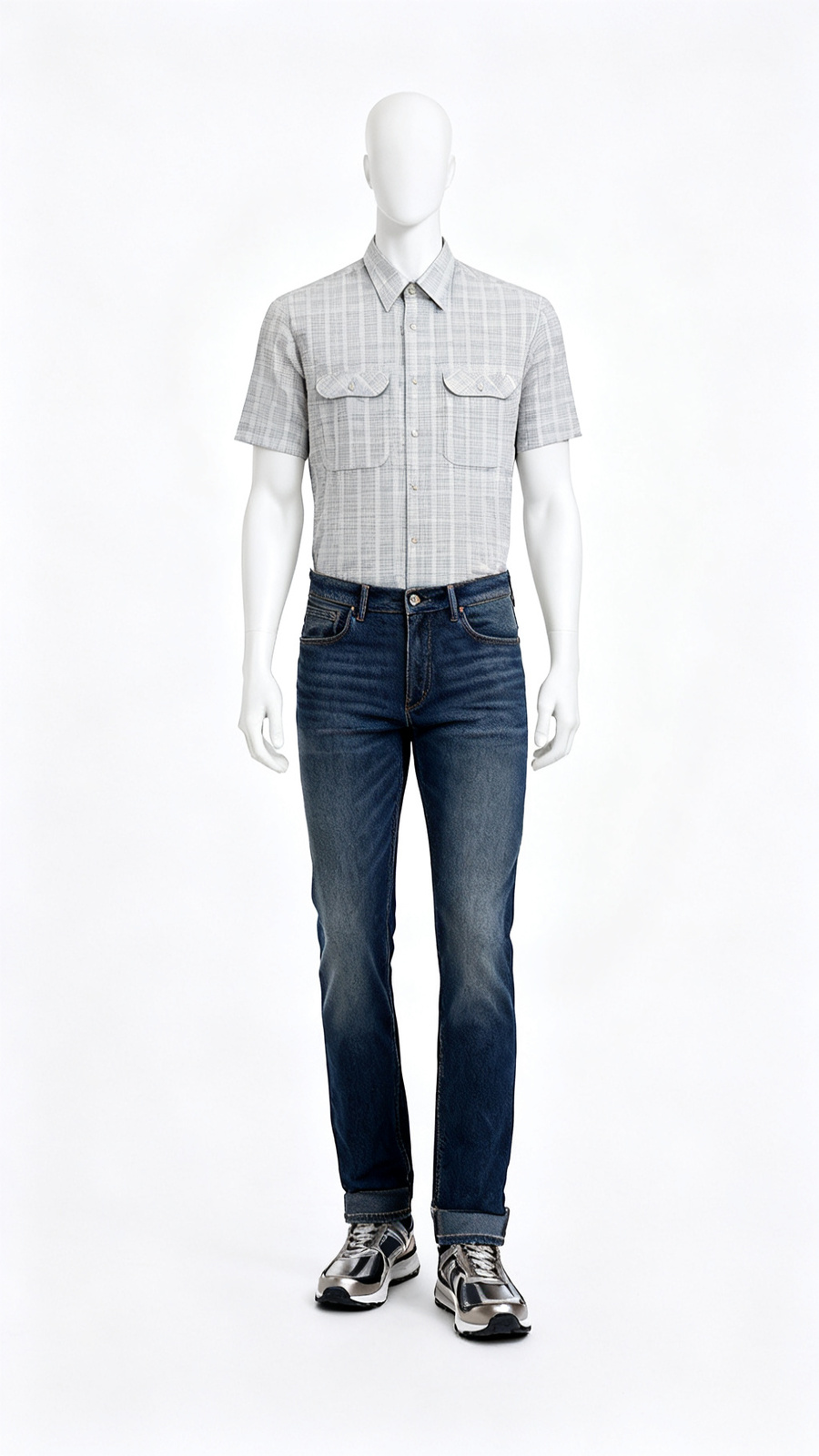 Grey Check Short Sleeve Shirt