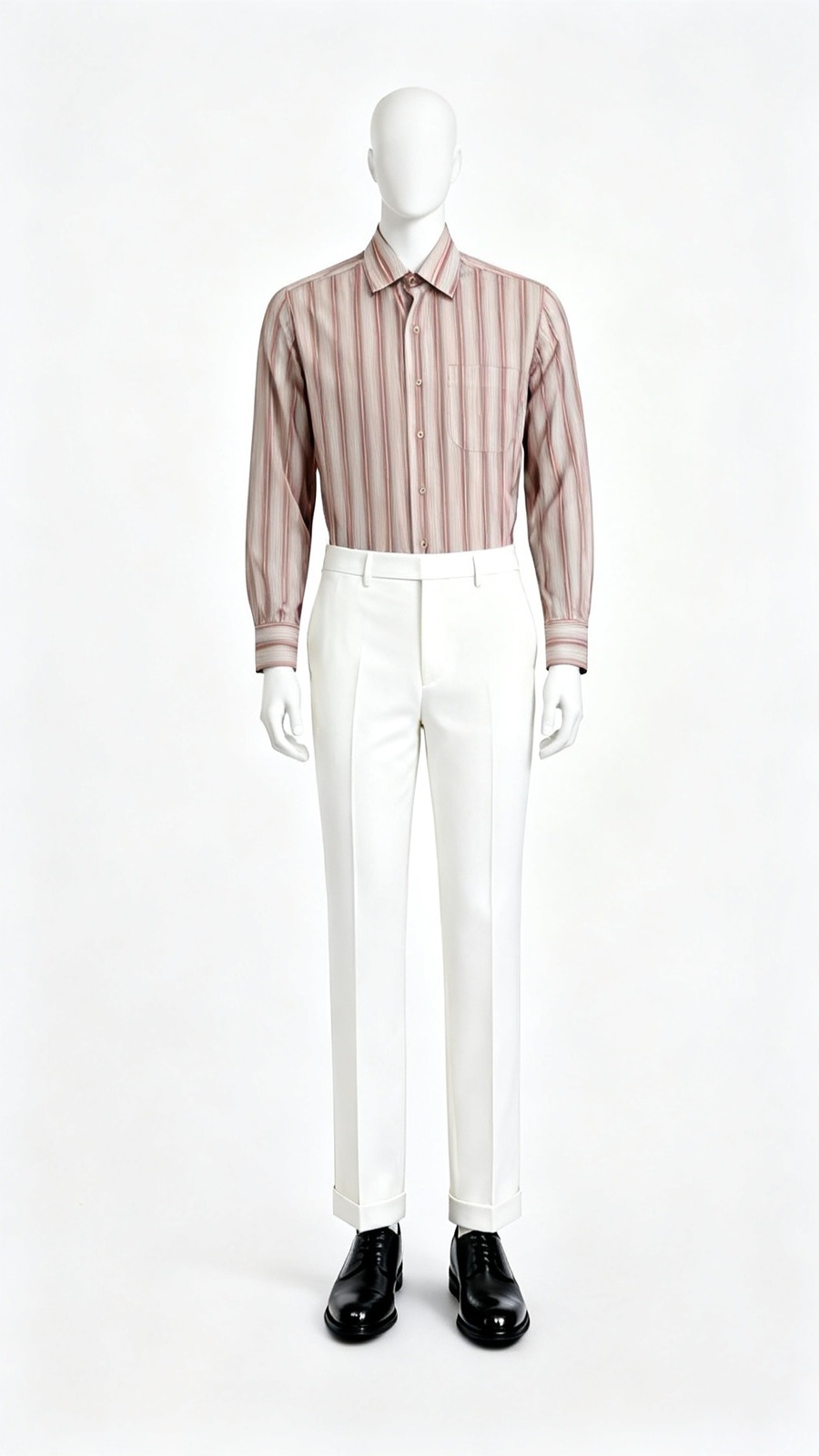 Men Beige Pink Stripe Shirt