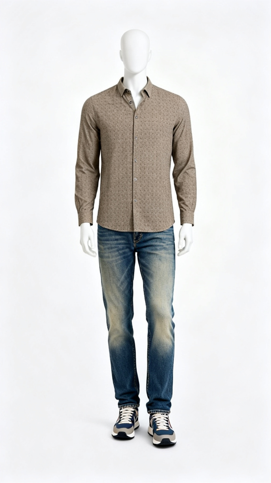 Men’s Taupe Textured Full Sleeve Casual Shirt