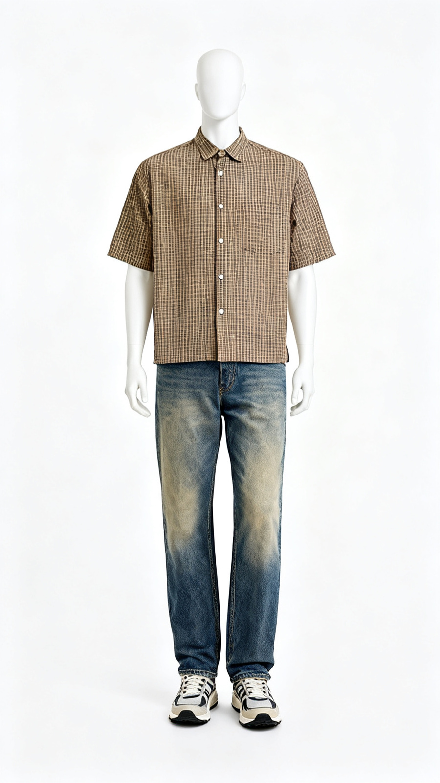 Men’s Maroon Check Short Sleeve Casual Shirt