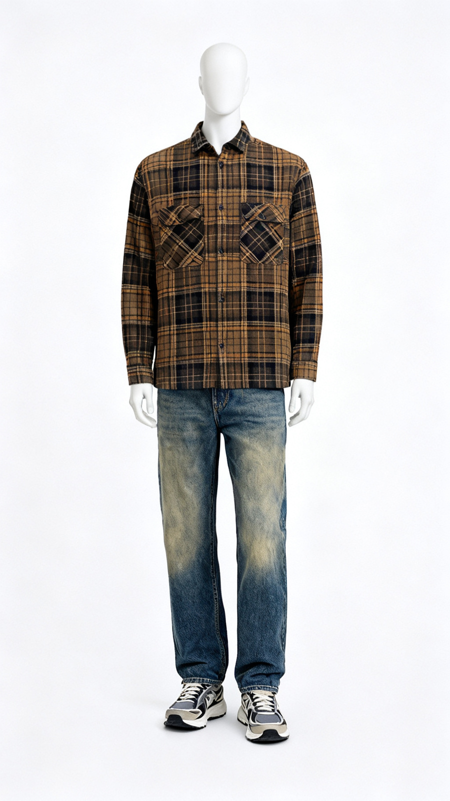 Men’s Mustard Plaid Utility Casual Shirt