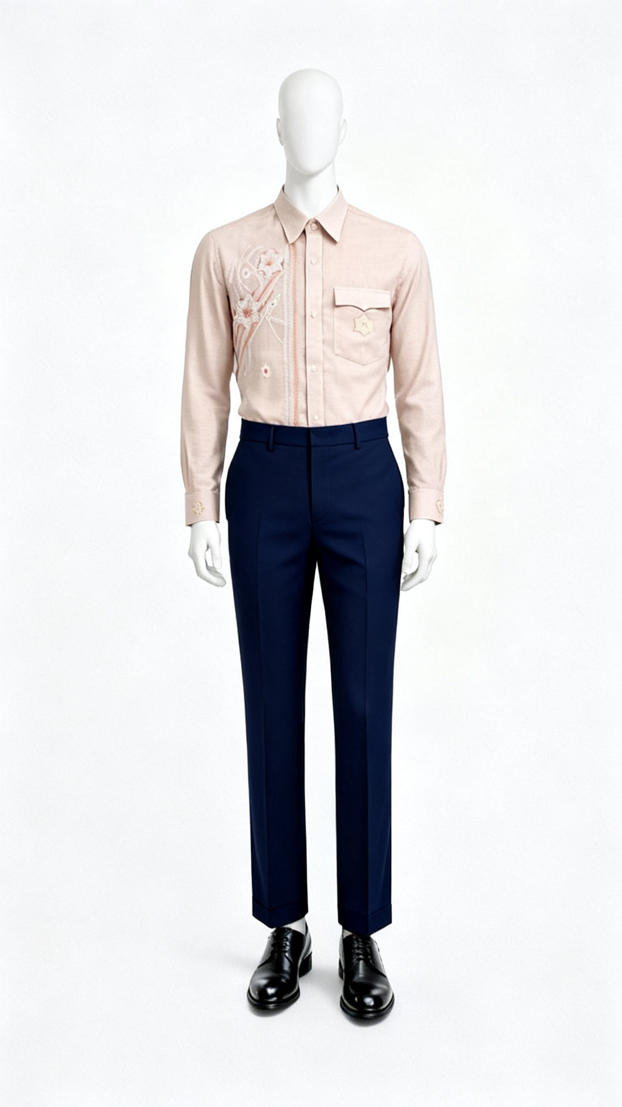 Embroidered Peach Casual Shirt