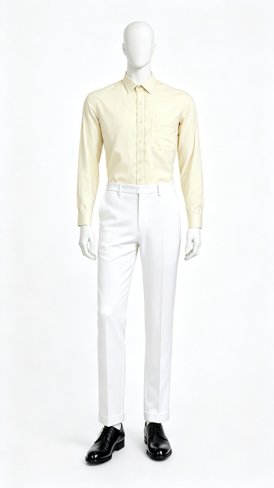 Cream Solid Formal Shirt