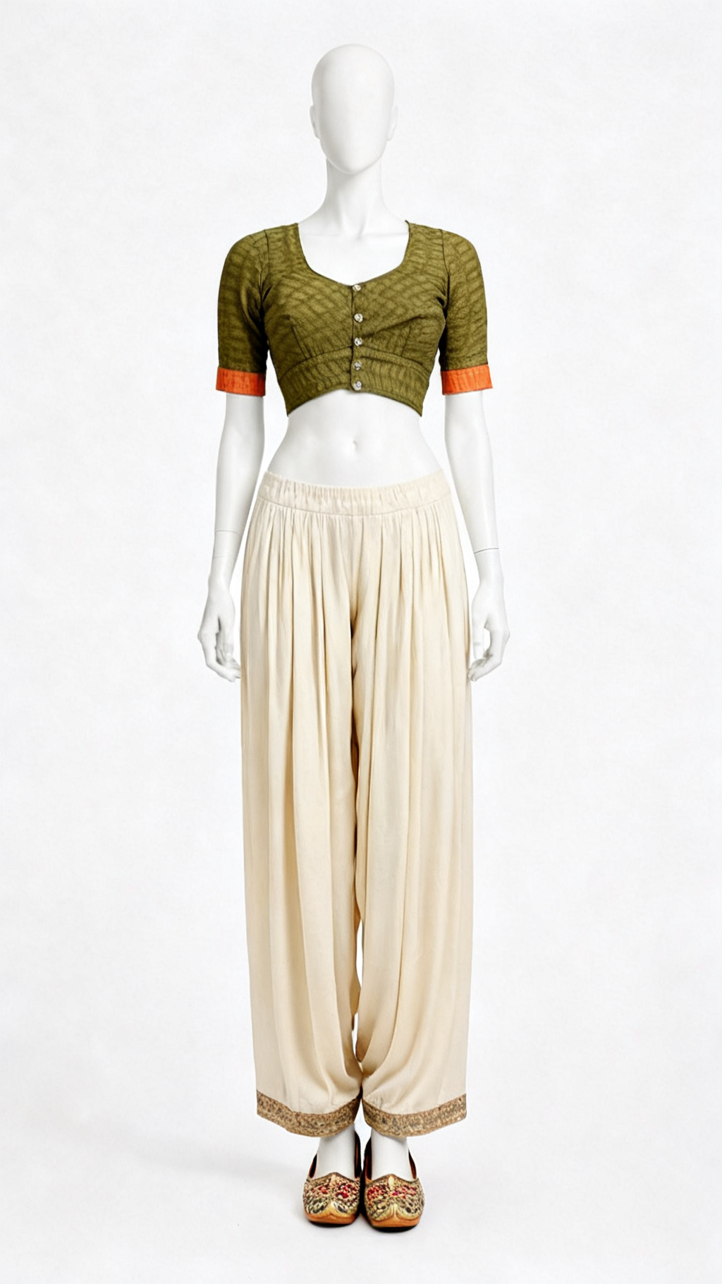 Olive Green Textured Blouse
