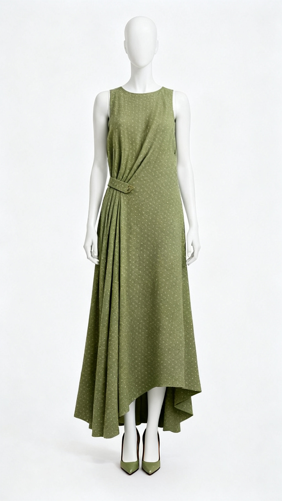 **Olive Polka Midi Dress**
